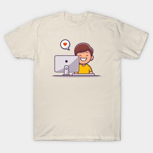 Happy Boy Working On Computer T-Shirt